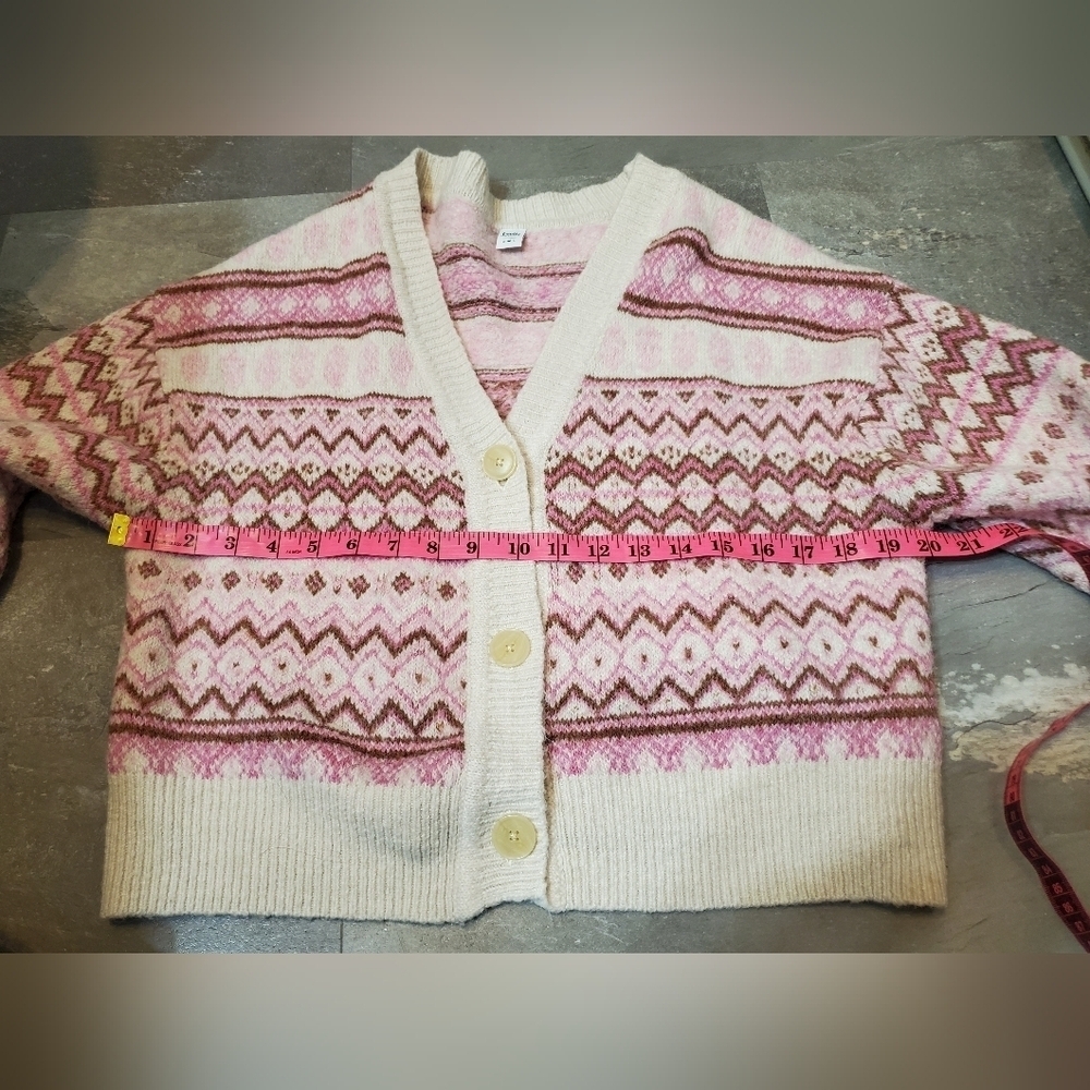 Twik by Simons short cardigan. Buttons. Long sleeves. Fair Isle / Nordic. Size L - Picture 7 of 10